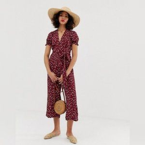 Faithfull the Brand Bettina floral bordeaux red jumpsuit
